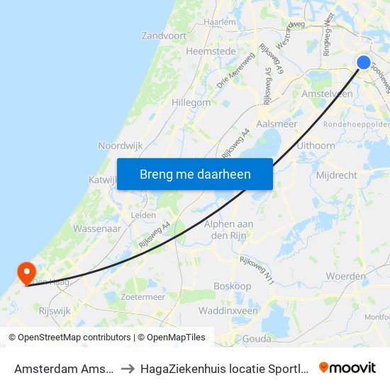 Amsterdam Amstel to HagaZiekenhuis locatie Sportlaan map