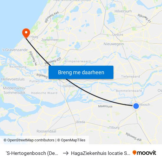 'S-Hertogenbosch (Den Bosch) to HagaZiekenhuis locatie Sportlaan map