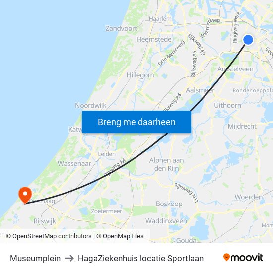 Museumplein to HagaZiekenhuis locatie Sportlaan map
