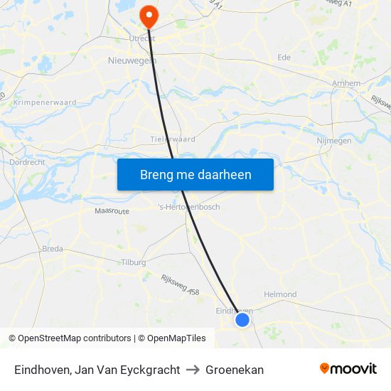 Eindhoven, Jan Van Eyckgracht to Groenekan map