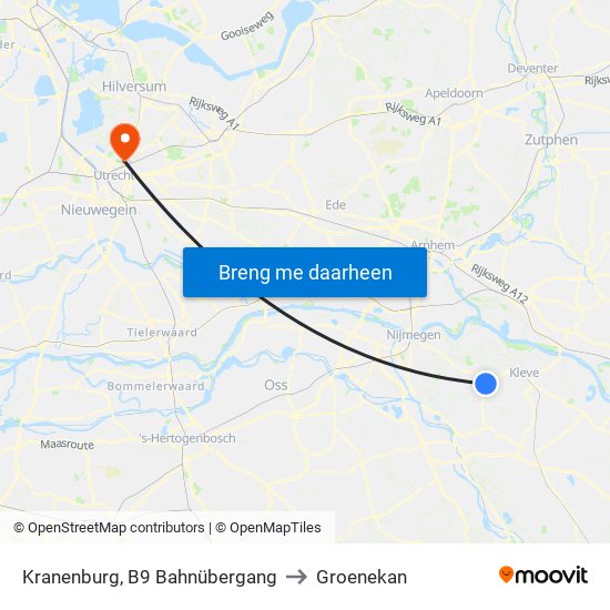 Kranenburg, B9 Bahnübergang to Groenekan map