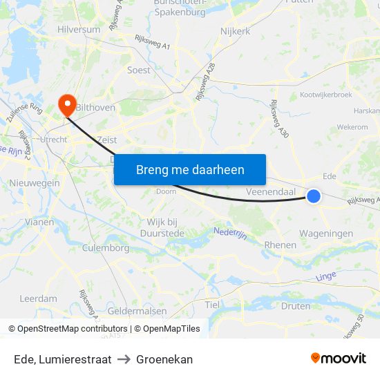 Ede, Lumierestraat to Groenekan map