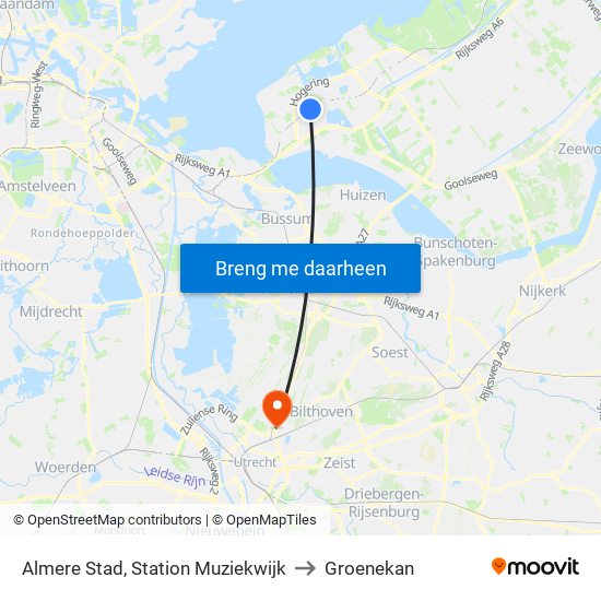 Almere Stad, Station Muziekwijk to Groenekan map