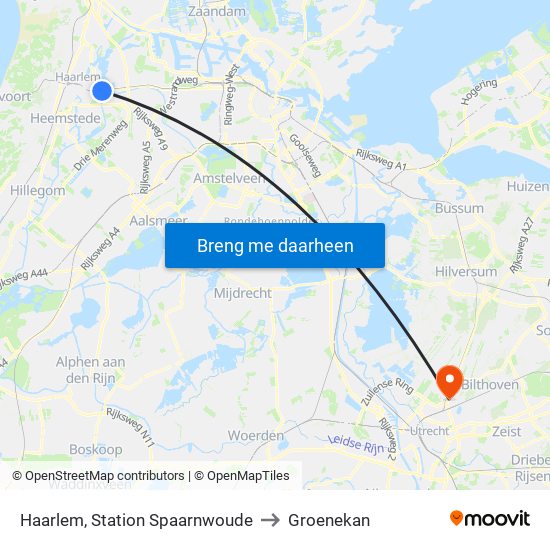 Haarlem, Station Spaarnwoude to Groenekan map