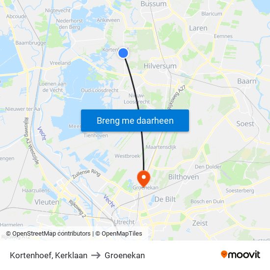 Kortenhoef, Kerklaan to Groenekan map