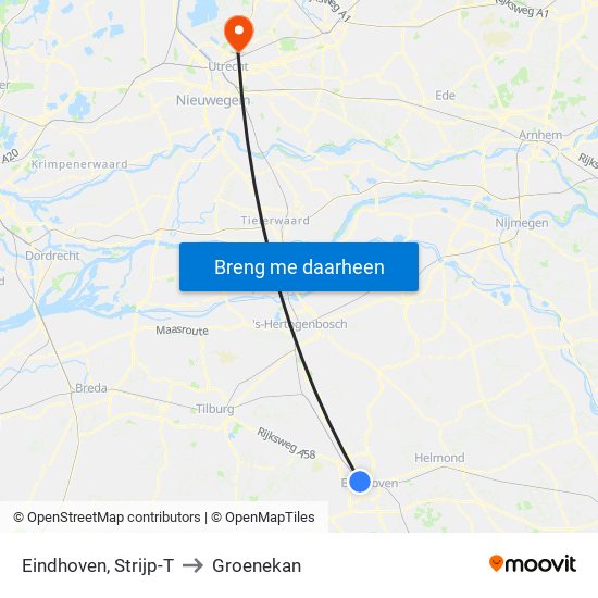 Eindhoven, Strijp-T to Groenekan map