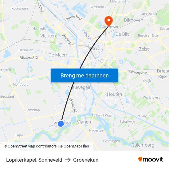 Lopikerkapel, Sonneveld to Groenekan map