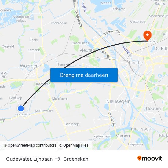 Oudewater, Lijnbaan to Groenekan map