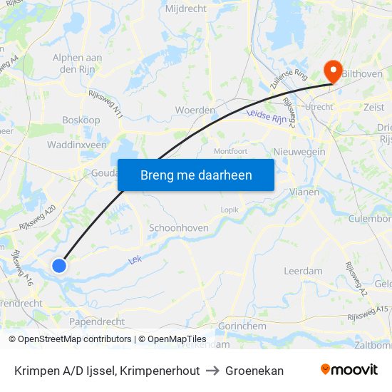Krimpen A/D Ijssel, Krimpenerhout to Groenekan map