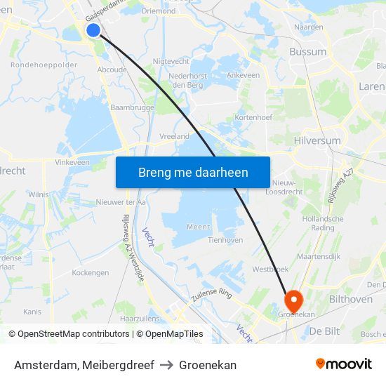 Amsterdam, Meibergdreef to Groenekan map