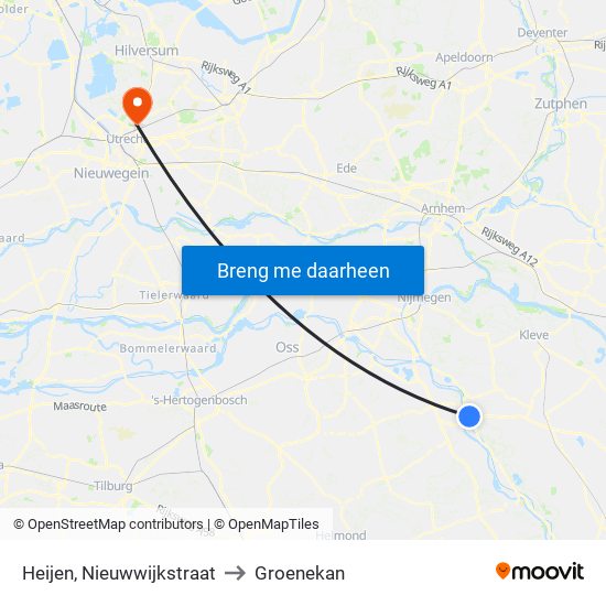 Heijen, Nieuwwijkstraat to Groenekan map
