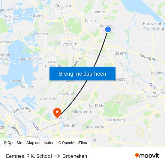 Eemnes, R.K. School to Groenekan map