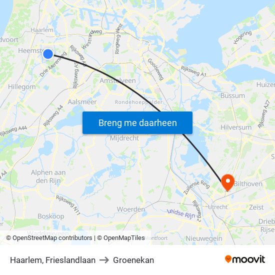 Haarlem, Frieslandlaan to Groenekan map