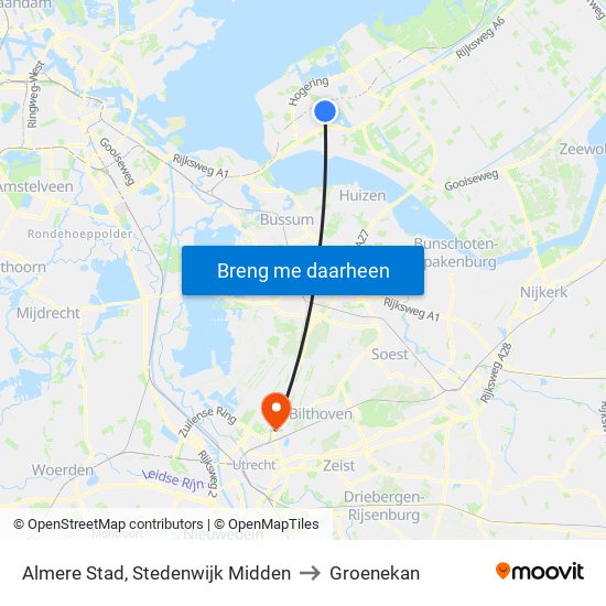 Almere Stad, Stedenwijk Midden to Groenekan map