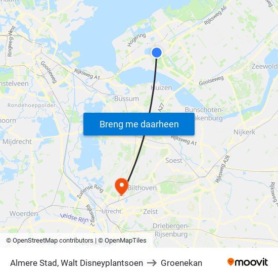 Almere Stad, Walt Disneyplantsoen to Groenekan map