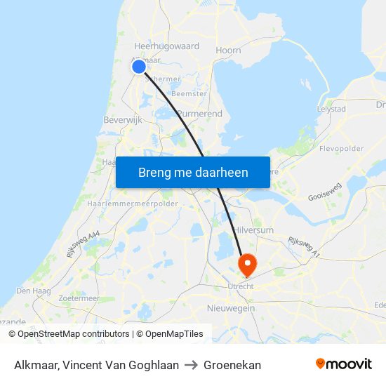 Alkmaar, Vincent Van Goghlaan to Groenekan map