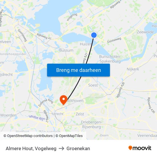 Almere Hout, Vogelweg to Groenekan map