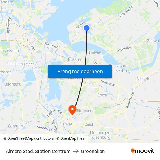 Almere Stad, Station Centrum to Groenekan map