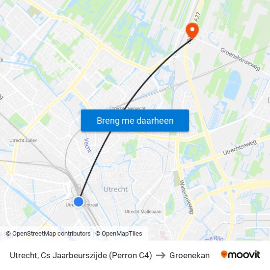 Utrecht, Cs Jaarbeurszijde (Perron C4) to Groenekan map