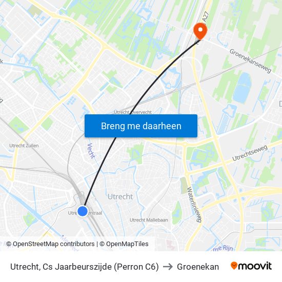 Utrecht, Cs Jaarbeurszijde (Perron C6) to Groenekan map