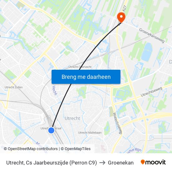 Utrecht, Cs Jaarbeurszijde (Perron C9) to Groenekan map
