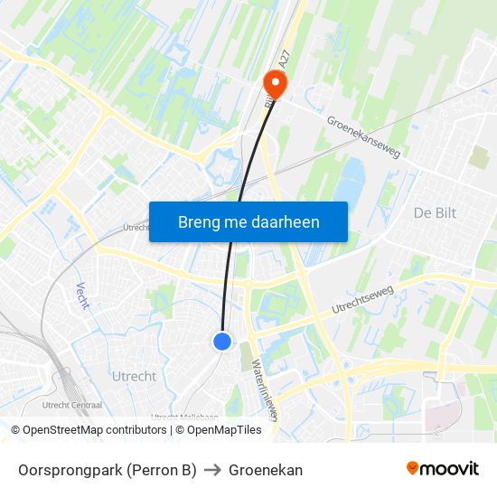 Oorsprongpark (Perron B) to Groenekan map