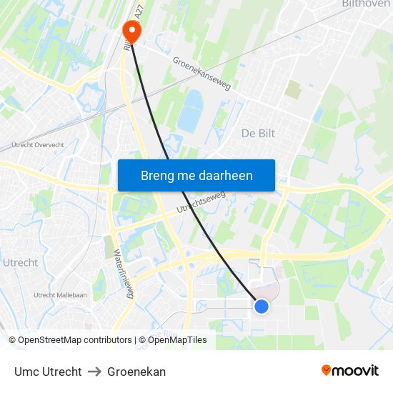 Umc Utrecht to Groenekan map