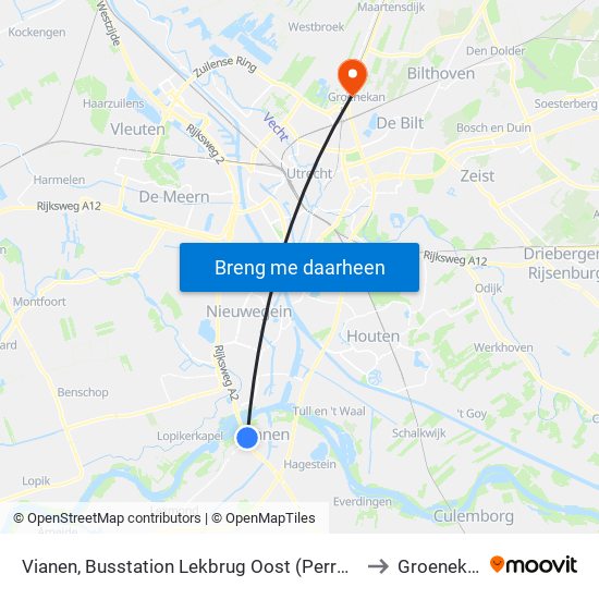 Vianen, Busstation Lekbrug Oost (Perron G) to Groenekan map