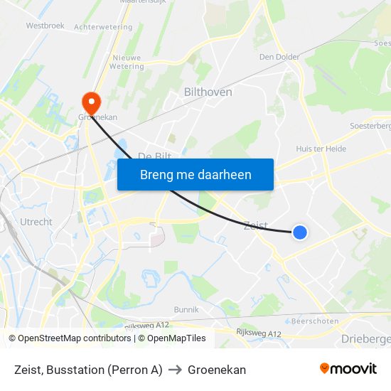 Zeist, Busstation (Perron A) to Groenekan map