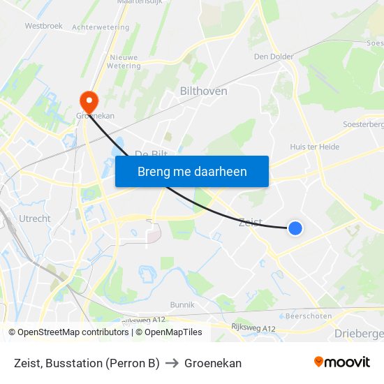 Zeist, Busstation (Perron B) to Groenekan map