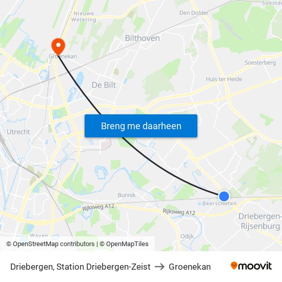 Driebergen, Station Driebergen-Zeist to Groenekan map