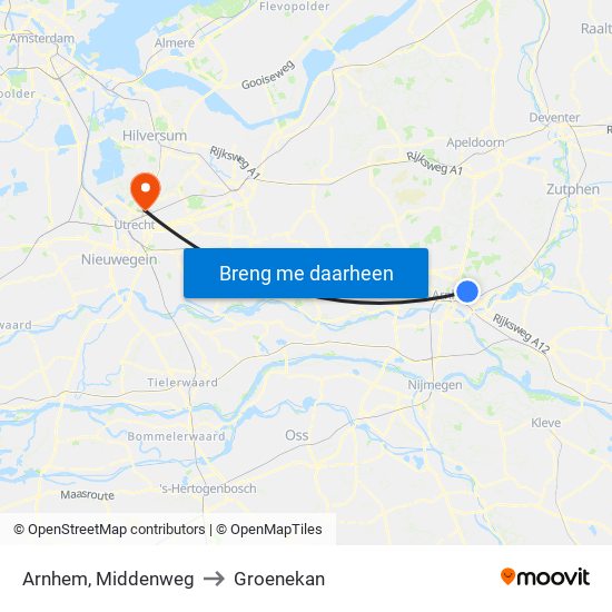 Arnhem, Middenweg to Groenekan map