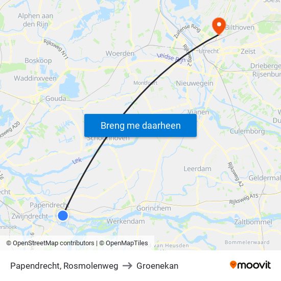 Papendrecht, Rosmolenweg to Groenekan map