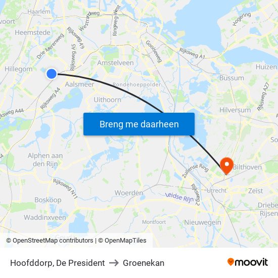 Hoofddorp, De President to Groenekan map