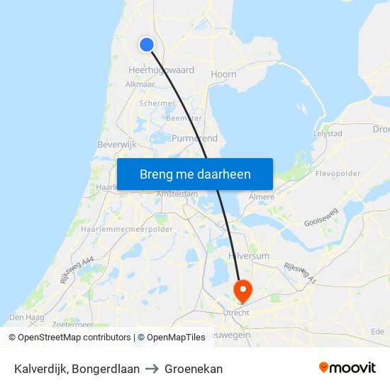 Kalverdijk, Bongerdlaan to Groenekan map