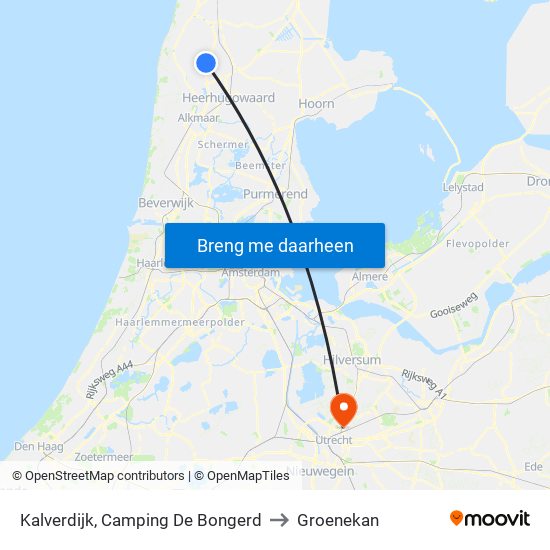 Kalverdijk, Camping De Bongerd to Groenekan map