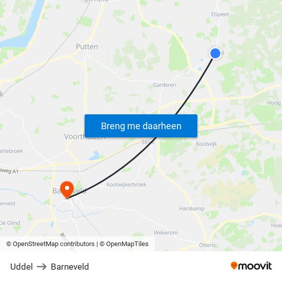 Uddel to Barneveld map