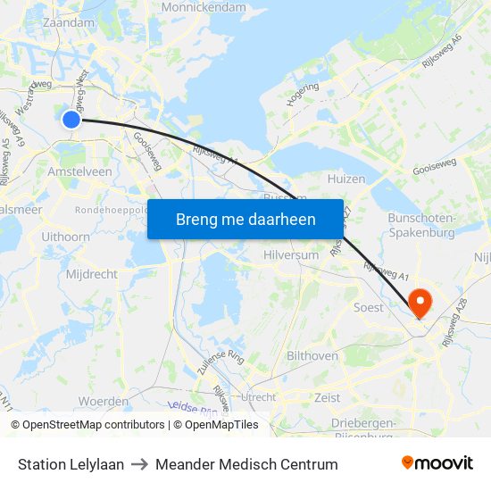 Station Lelylaan to Meander Medisch Centrum map