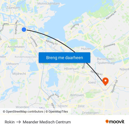 Rokin to Meander Medisch Centrum map
