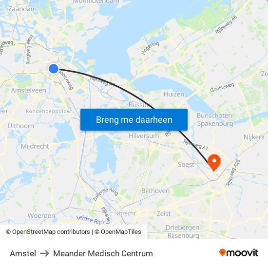 Amstel to Meander Medisch Centrum map