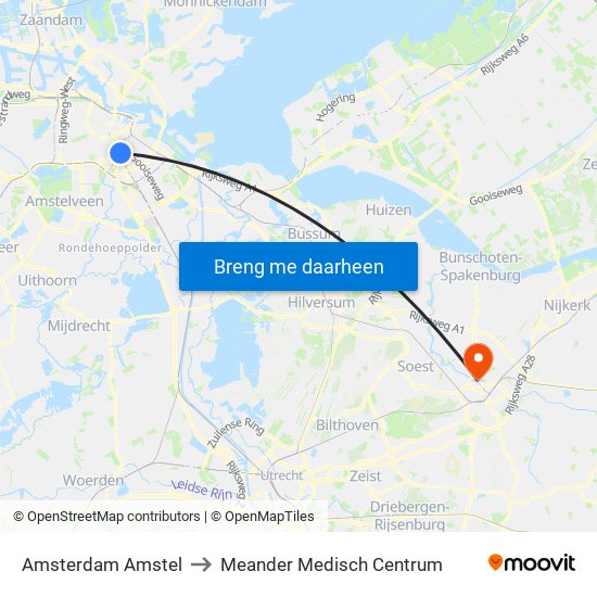 Amsterdam Amstel to Meander Medisch Centrum map