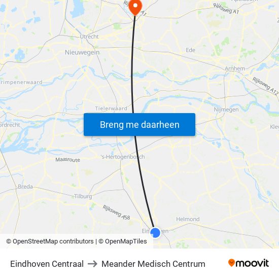 Eindhoven Centraal to Meander Medisch Centrum map
