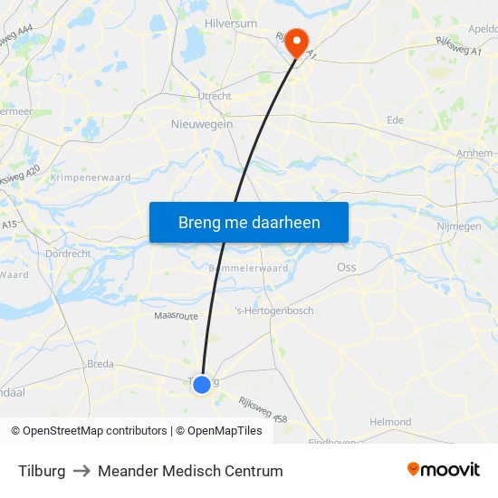 Tilburg to Meander Medisch Centrum map