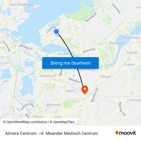 Almere Centrum to Meander Medisch Centrum map