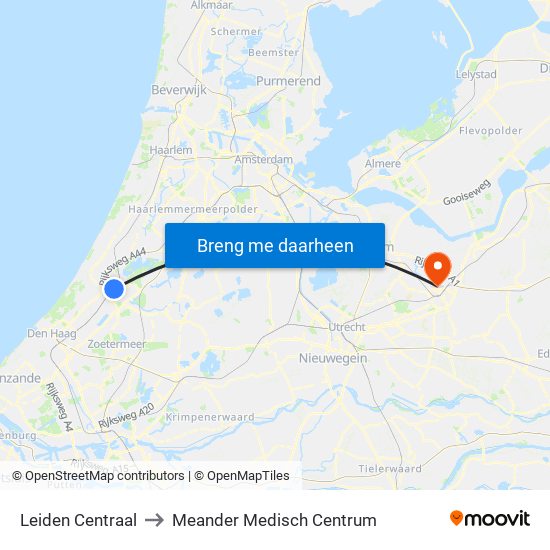Leiden Centraal to Meander Medisch Centrum map