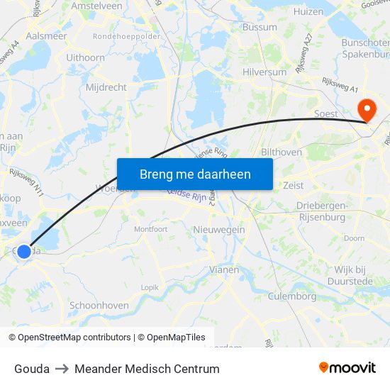 Gouda to Meander Medisch Centrum map