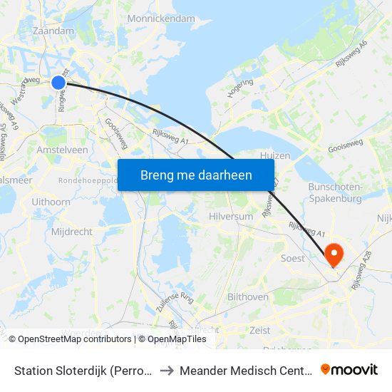 Station Sloterdijk (Perron N) to Meander Medisch Centrum map