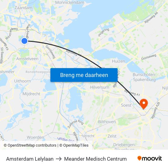 Amsterdam Lelylaan to Meander Medisch Centrum map