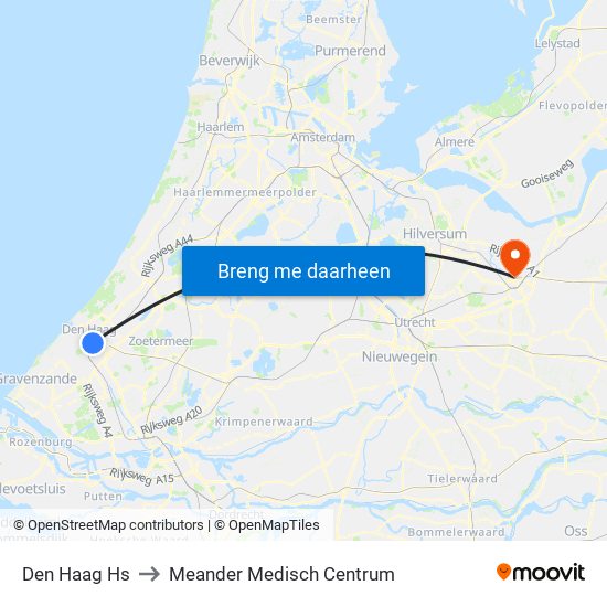 Den Haag Hs to Meander Medisch Centrum map