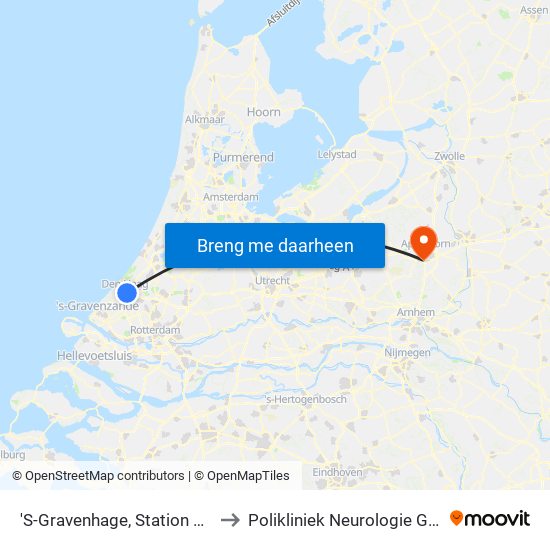 'S-Gravenhage, Station Hollands Spoor (Perron A) to Polikliniek Neurologie Gelre Ziekenhuis Route 134 map